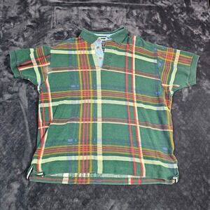 VTG 90s Chaps Ralph Lauren Polo cotton denim collar Green plaid shirt sz M